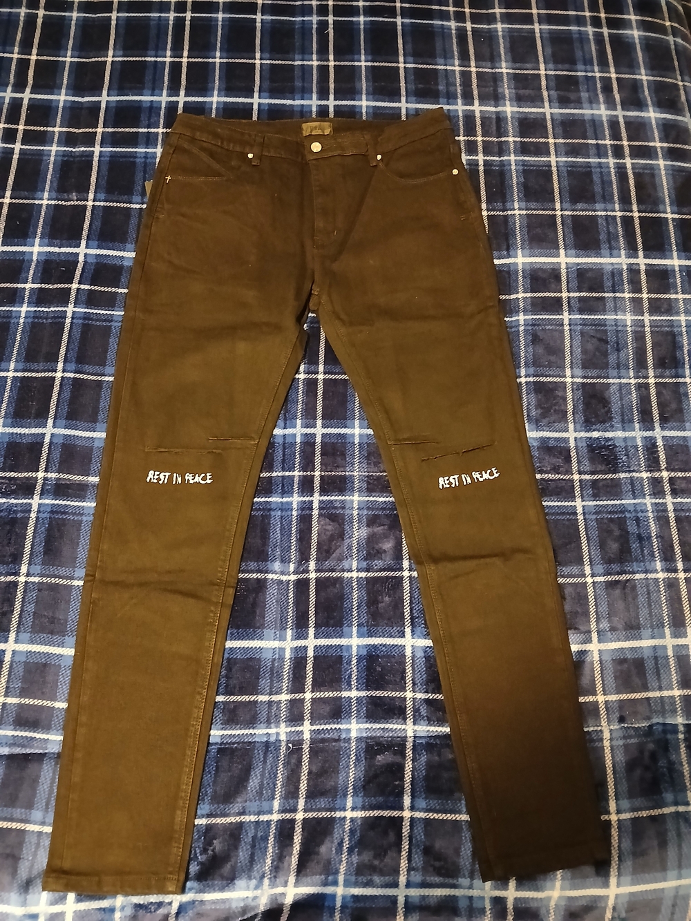 RTA Black Slim Jeans "Rest In Peace"